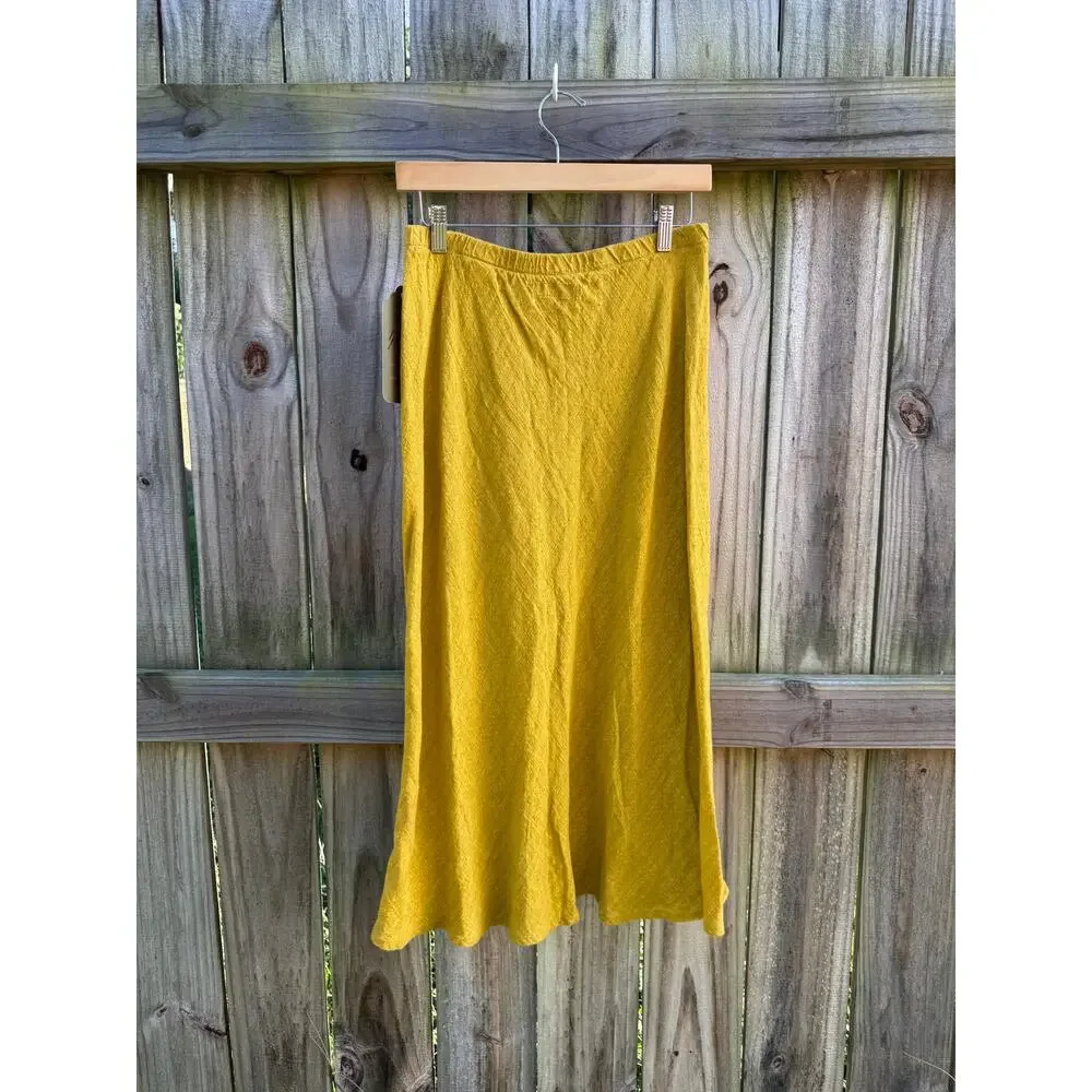Sunday Honey Reworked Golden Linen Wrap Midi Skirt